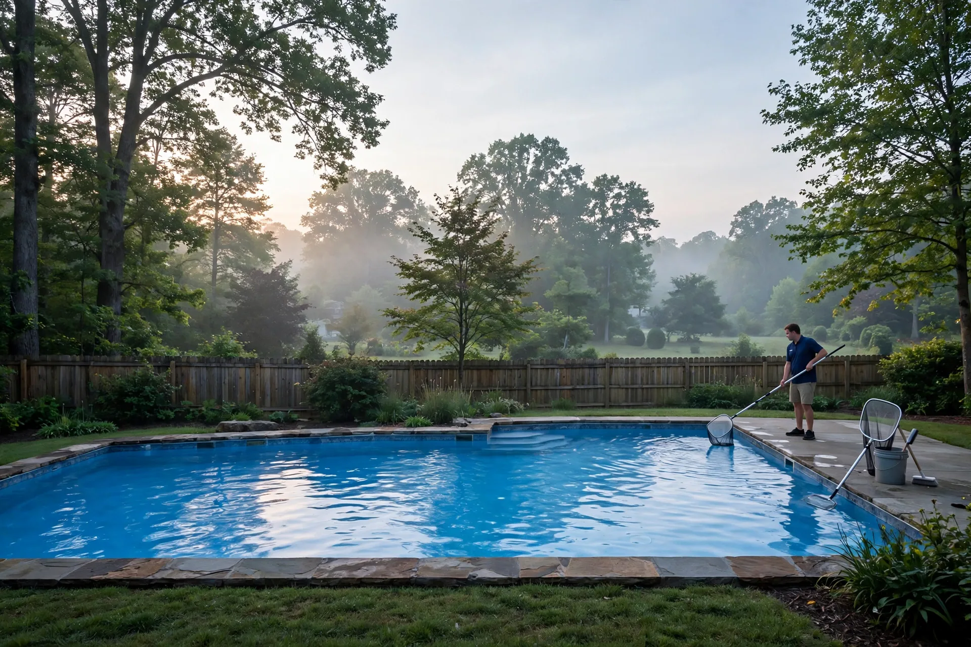 A pool technician at work