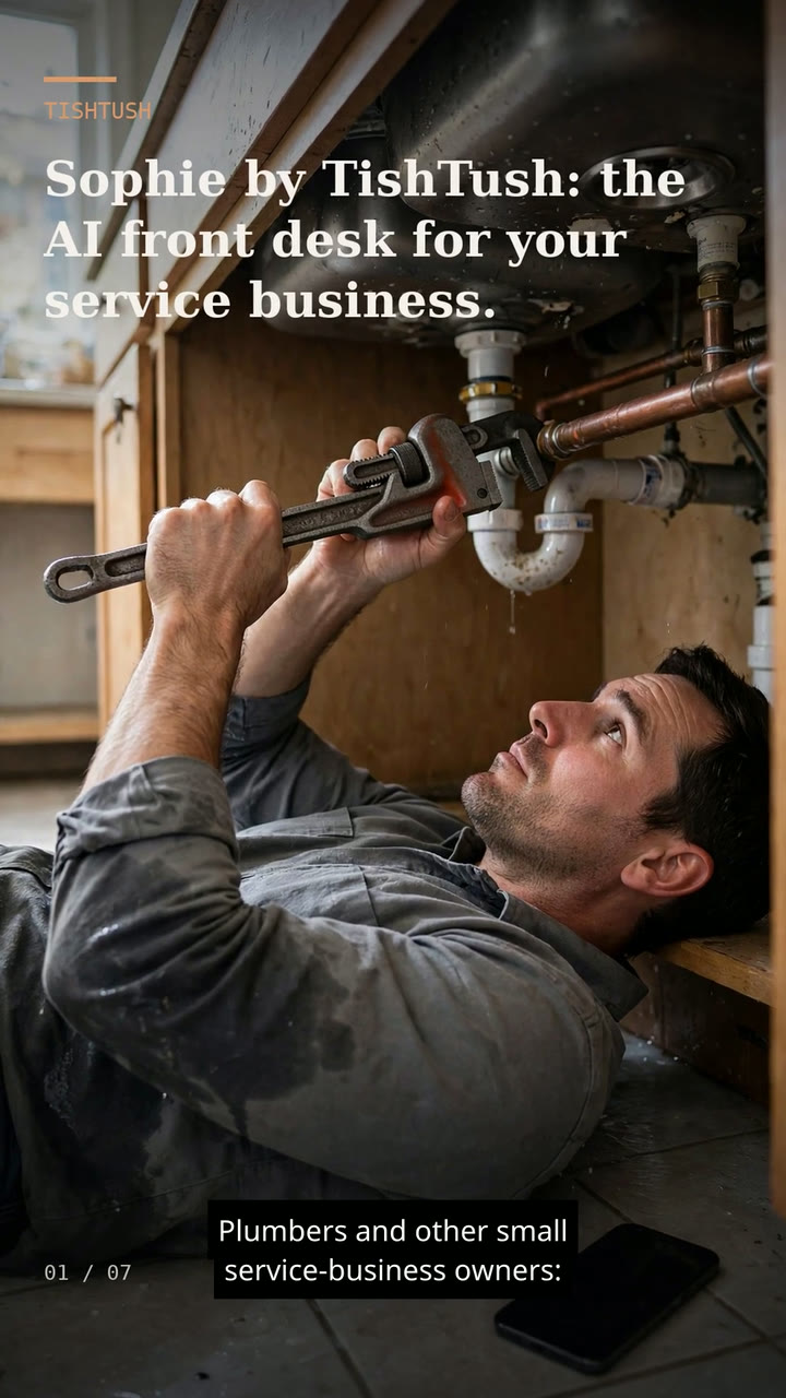 A plumber working under a sink while his phone sits nearby